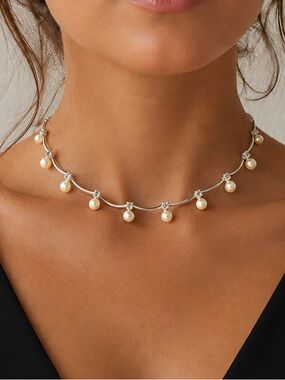 Monet2Sterling Silver Pearl Drop Choker Necklace - Elegant